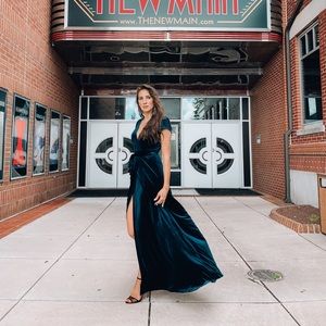 BLUSHMARK Velvet Maxi Surplice Wrap Dress